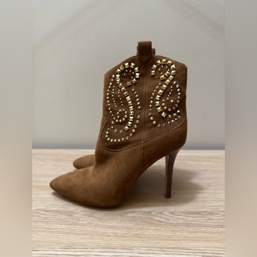 Michael Kors Brown Suede Studded Ankle Booties - Picture 2 of 7